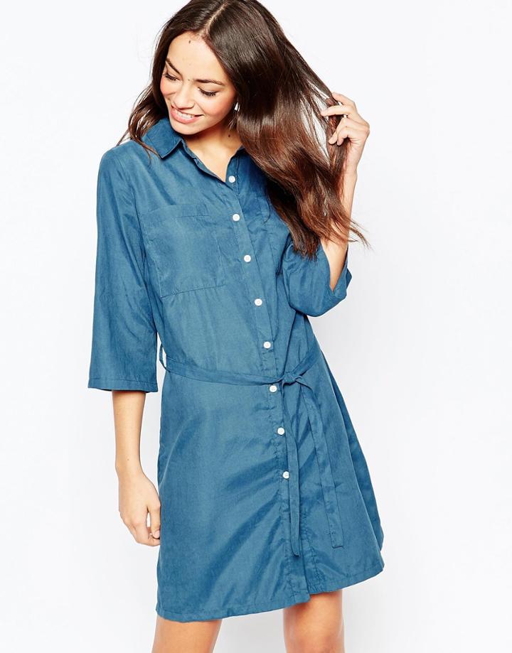 Daisy Street Shirt Dress - Denim Blue