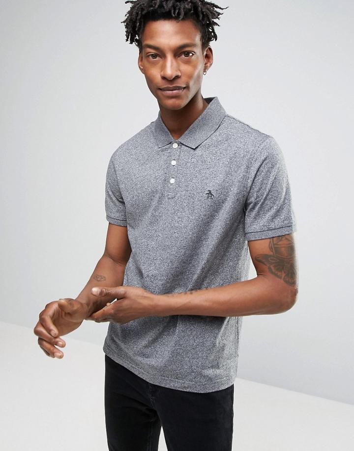 Original Penguin Slim Fit Cotton Rib Polo Shirt - Gray
