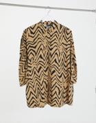 Asos Design Long Sleeve Oversized Shirt In Tiger Print-multi