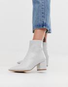 New Look Pointed Block Heeled Boots In Mid Gray Croc