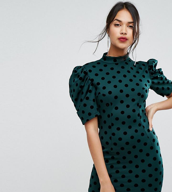 Prettylittlething Polka Dot Open Back Mini Dress - Green