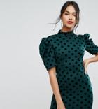 Prettylittlething Polka Dot Open Back Mini Dress - Green