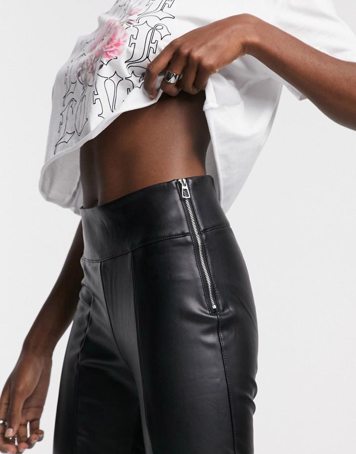 Bershka Super Skinny Faux Leather Leggings In Black