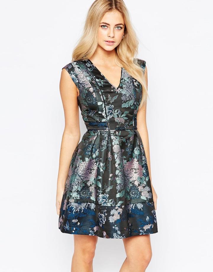 Oasis Butterfly Jacquard Skater Dress - Multi Black