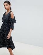 Y.a.s Spot Midi Dress With Cold Shoulder - Multi