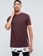 Asos Super Longline T-shirt With Distressed Hem Extender In Oxblood