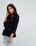 Only Flin Frill Hem Top - Black