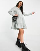 Noisy May Tiered Smock Dress With Prairie Collar In Slate Gray-grey