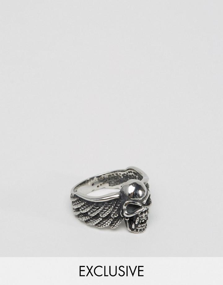 Reclaimed Vintage Skull & Wings Chunky Ring - Silver