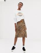 New Look Animal Print Button Through Skirt In Leopard - Brown
