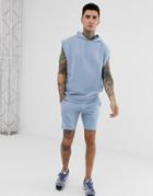 Asos Design Tracksuit Sleeveless Oversized Hoodie/skinny Short In Blue