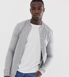 Asos Design Tall Jersey Muscle Bomber Jacket In Gray Marl With Poppers