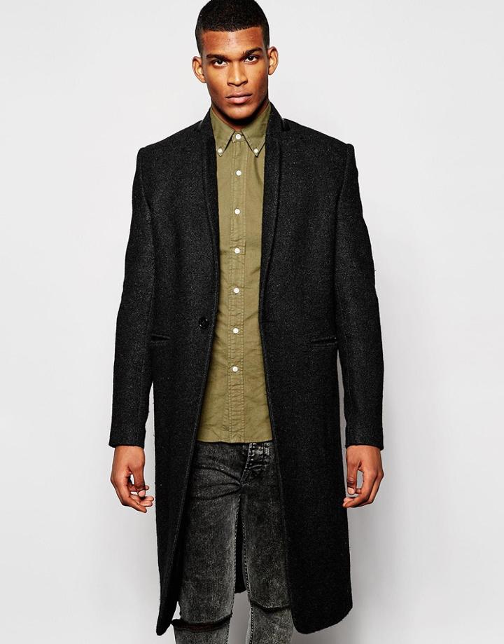 Asos Single Breasted Overcoat In Gray - Gray