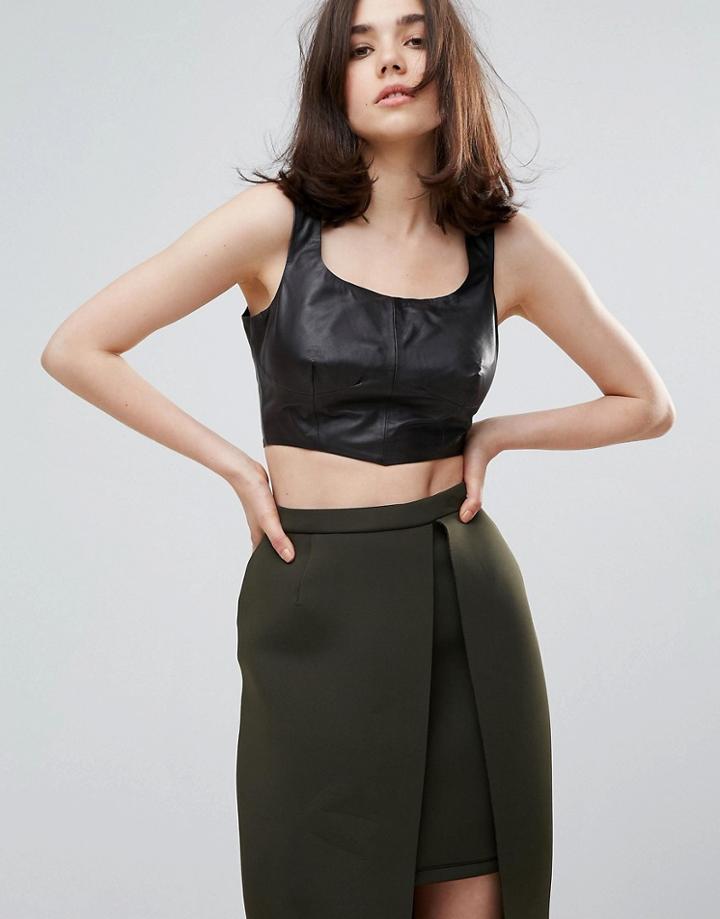 Muubaa Shebelle Leather Crop Top - Black