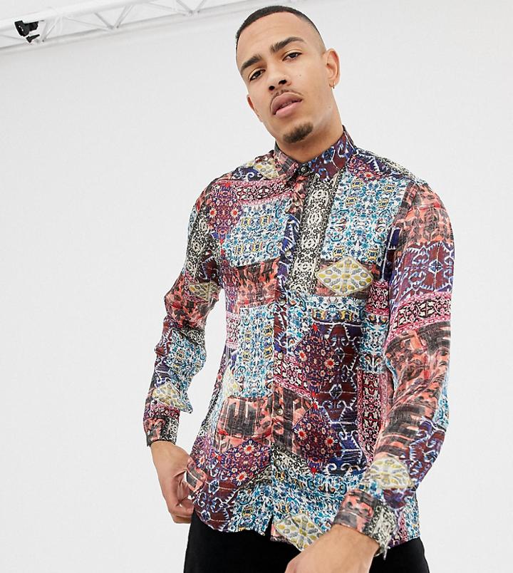 Asos Design Tall Regular Fit Paisley Vintage Style Print Shirt - Multi