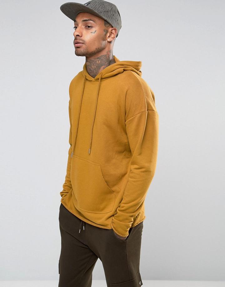 Sixth June Oversized Lightweight Hoodie With Raw Hem - Tan