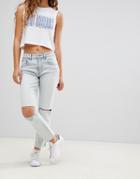 Cheap Monday Slim Fit Jean With Busted Knees And Raw Hem - Blue