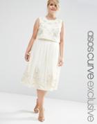 Asos Curve Midi Dress With Pretty Floral Embellishment - Cream