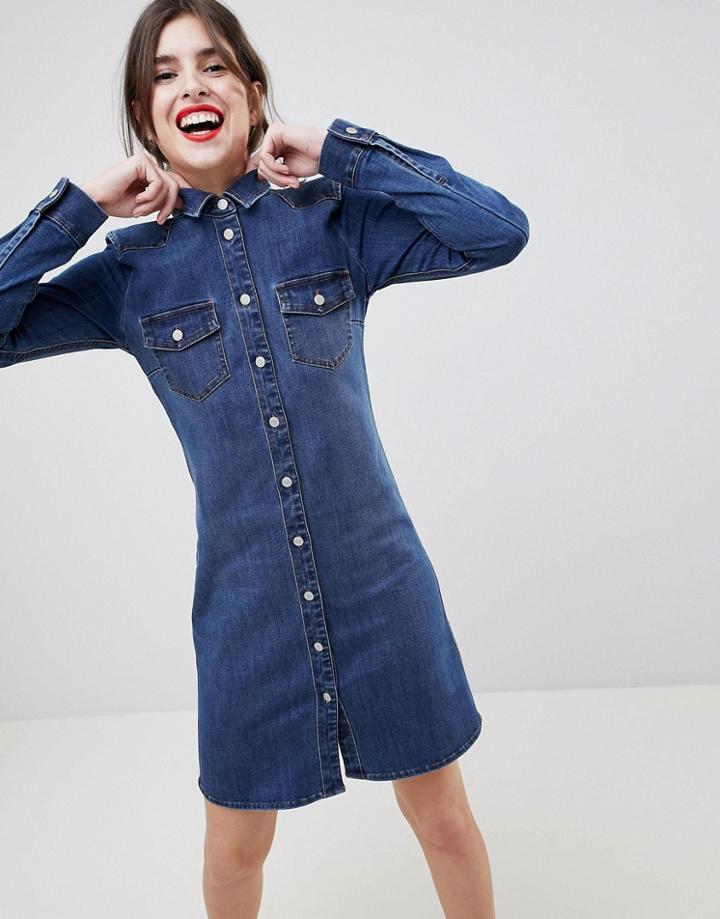 Esprit Western Style Denim Shirt Dress - Blue