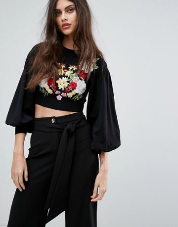 Non-blonde Embroidered Crop Sweater - Black