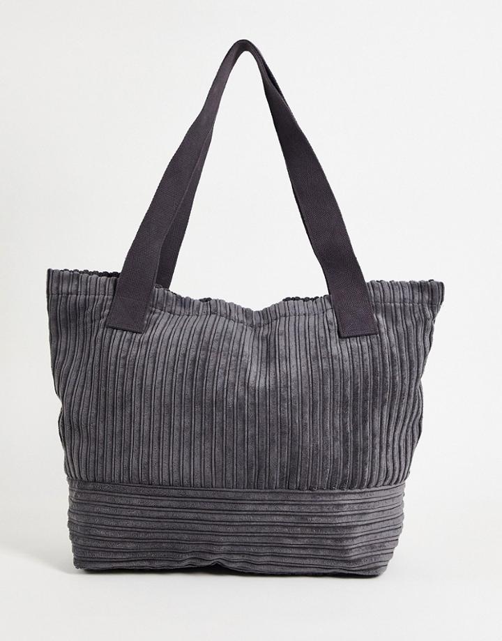 Asos Design Corduroy Oversized Tote Bag In Gray-grey