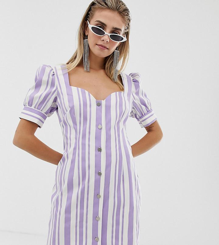 Reclaimed Vintage Inspired Dress In Stripe With Button Front
