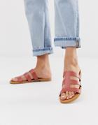 Pieces Leather Sandals-red