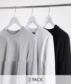 Asos Design 3 Pack Muscle Fit Long Sleeve T-shirt With Crew Neck-multi