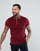 Asos Polo Shirt In Towelling With Gold Metallic Tipping - Red