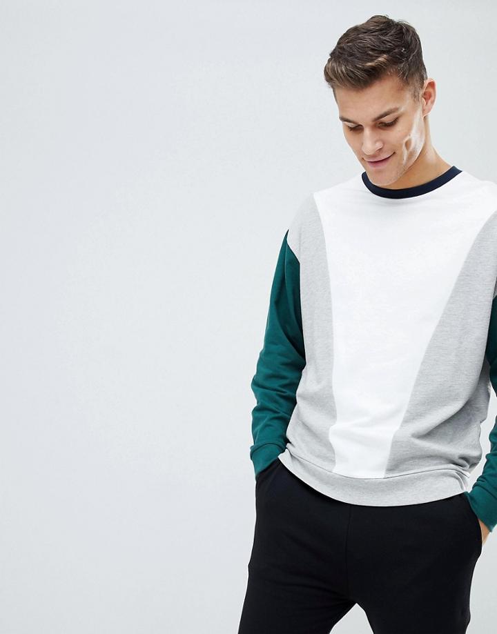 Asos Oversized Sweatshirt In White With Color Blocking - White