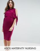 Asos Maternity Nursing Dress With High Neck And Tie Sides - Purple