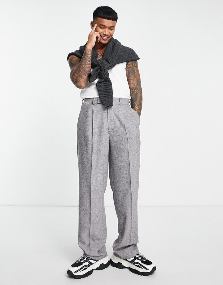 Asos Design Wide Wool Mix Smart Pants In Nep Texture In Gray-brown