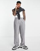 Asos Design Wide Wool Mix Smart Pants In Nep Texture In Gray-brown
