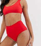 Missguided Mix And Match High Waisted Bikini Bottoms In Red - Red