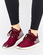 Adidas Originals Maroon Tubular Sneakers With Cracked Leather Detail -