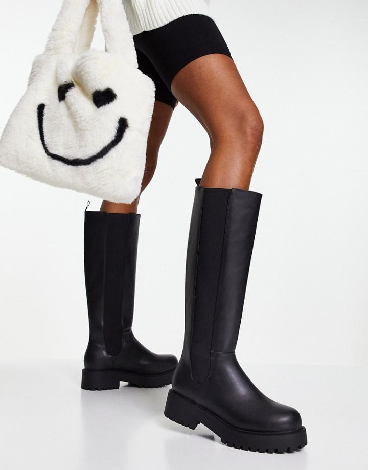 Monki Vegan Knee High Flat Chunky Boots In Black