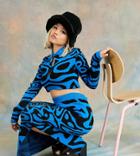 Collusion Knitted Jacquard Swirl Cut Out Collar Top In Multi Print-blues
