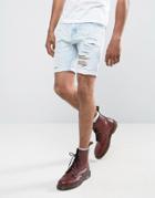 Liquor & Poker Abrasions Bleached Blue Denim Shorts - Blue