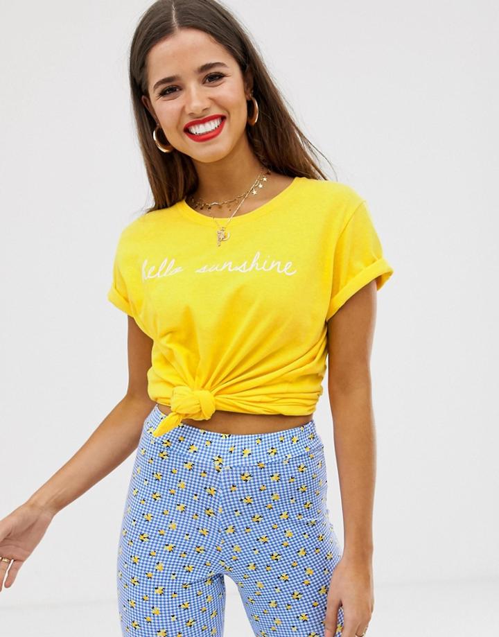 Daisy Street T-shirt With Sunshine Print - Yellow