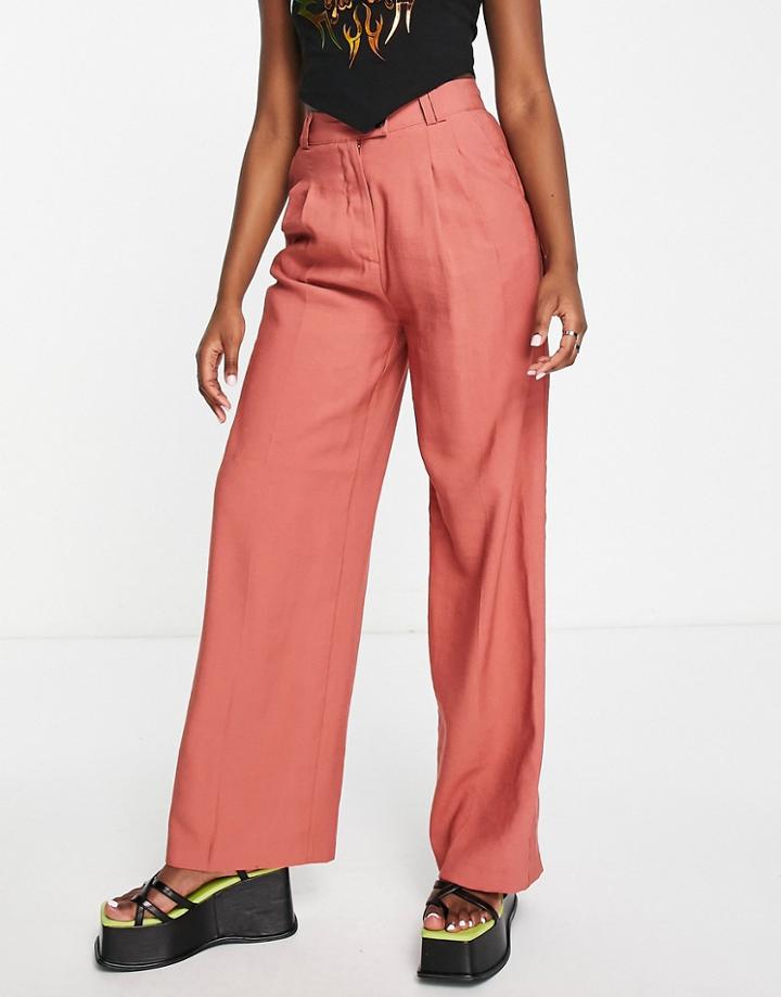 Bershka Lightweight Darted Wide Leg Pants In Rust-brown