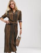 & Other Stories Waist Knot Long Sleeves Midi Dress In Croc Print-multi