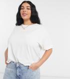 Asos Design Curve Relaxed T-shirt With Roll Sleeve In Bone-neutral