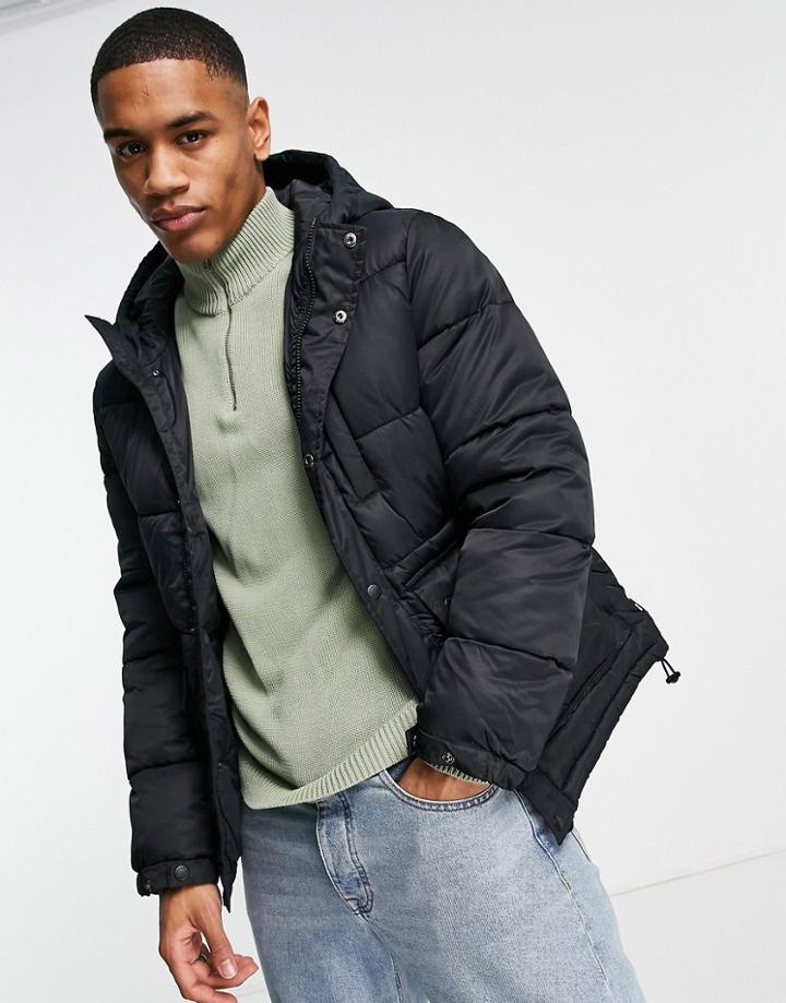 Only & Sons Puffer Jacket With Hood In Black
