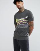 Asos Design Relaxed T-shirt With Vintage Palm Print And Heavy Wash - Gray