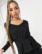 Club L London Ribbed Plunge Neck Top Set In Black