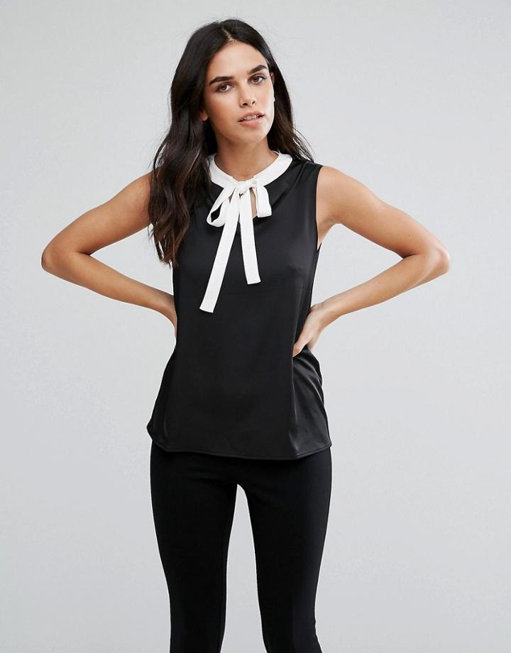 Vesper Monochrome Tie Neck Top - Black