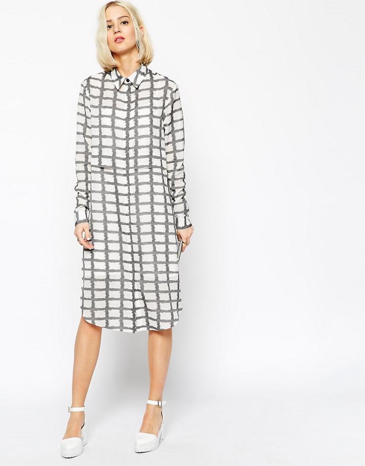 Asos White Checked Shirt Dress - Multi