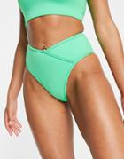 Asos 4505 Active Swim Bikini Bottoms With Cross Front Detail In Light Green