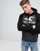 Hollister Hoodie Tech Logo Raglan Contrast Sleeve In Black Marl - Black