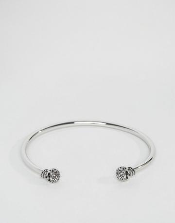 Rebel Heritage Engraved Skull Brass Cuff Bracelet - Silver